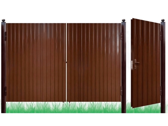 Ворота распашные из профлиста 1,5х3,5 коричневые